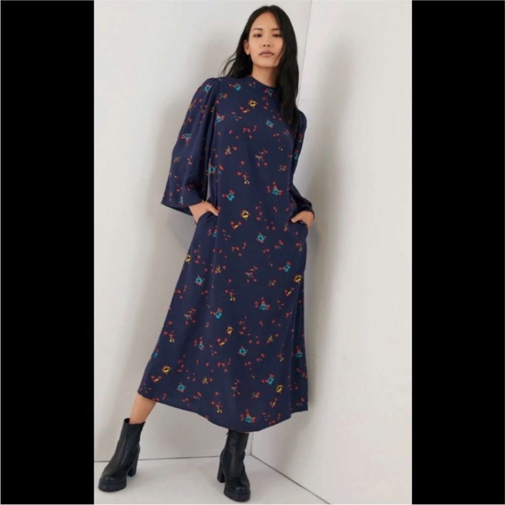 Anthropologie Porridge Angelique Navy Floral Midi Dress